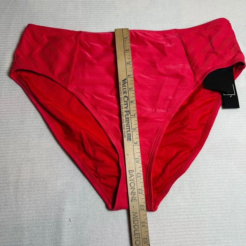 LA BLANCA High‎ Waist Bikini Bottoms Red Textured Stripes Swimwear Size 16 NWT